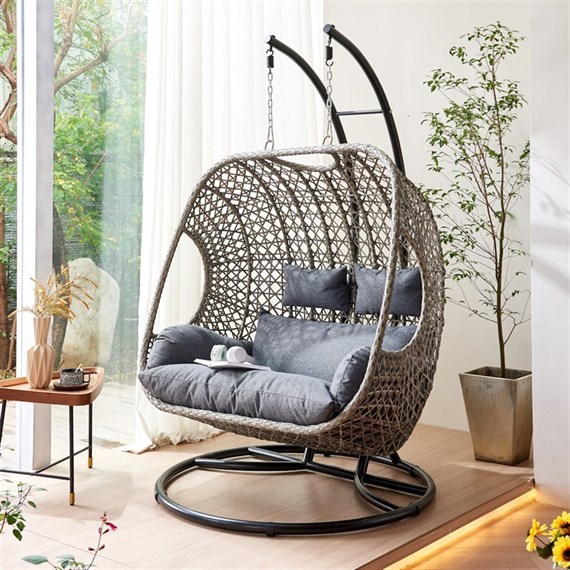 Supremo Double Hanging Outdoor Garden Furniture Egg Chair - Black/Flint (Grey) (C50.041.11.15.0)