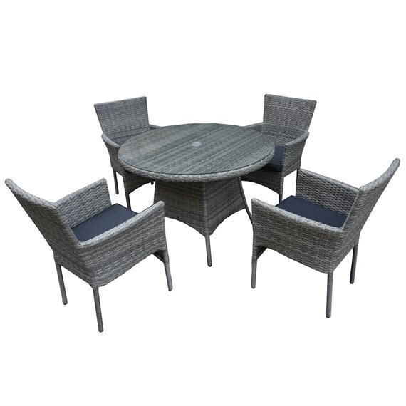 Supremo Littleton Grey 4 Seat Round Outdoor Garden Furniture Dining Set