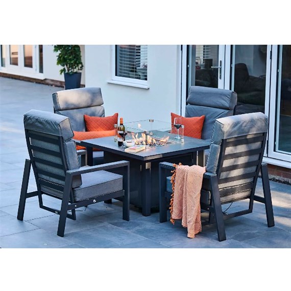 Supremo Melbury 4 Seat Reclining Lounge Square Firepit Outdoor Garden Furniture Set - Dark Grey