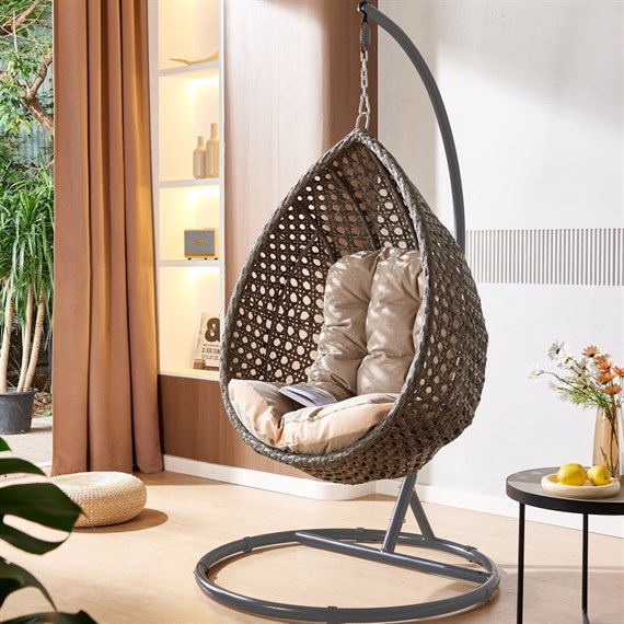 Supremo Single Hanging Outdoor Garden Furniture Egg Chair - Stone Leather/Wheat (Beige) (C50.026.22.18.0)