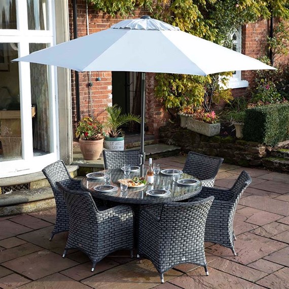 Supremo Winchester Storm Grey 6 Seat Round Outdoor Garden Furniture Dining Set