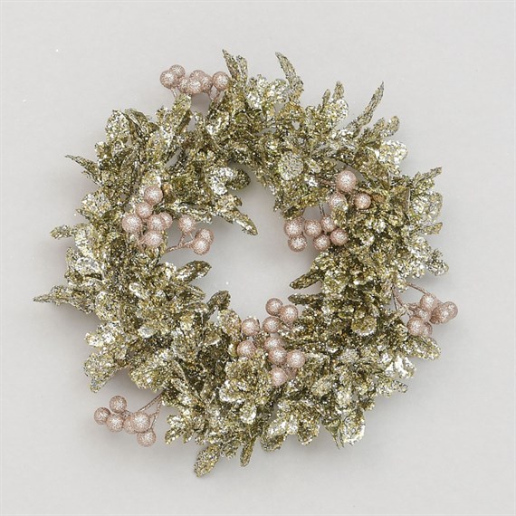 Swift 26cm Champagne Glitter Leaf Christmas Candle Ring (YCR29324)