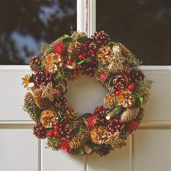 Three Kings 30cm Purple & Gold Pine Cone Christmas Wreath (2541029)