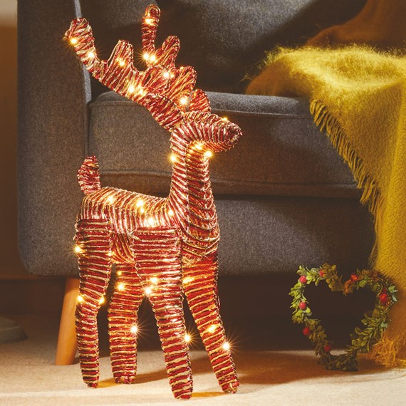 Three Kings 40cm Red & Gold Braid Wonder Deer Light Up Christmas Decoration (2532133)