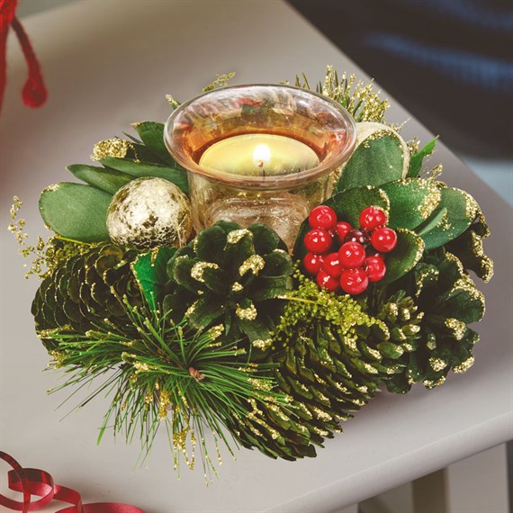 Three Kings Bauble Pine Christmas Solo Candle Holder (2541833)