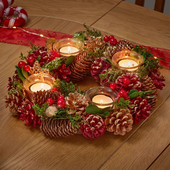 Three Kings Purple & Gold Pine Cone Christmas Ring Quartet Candle Holder (2541800)