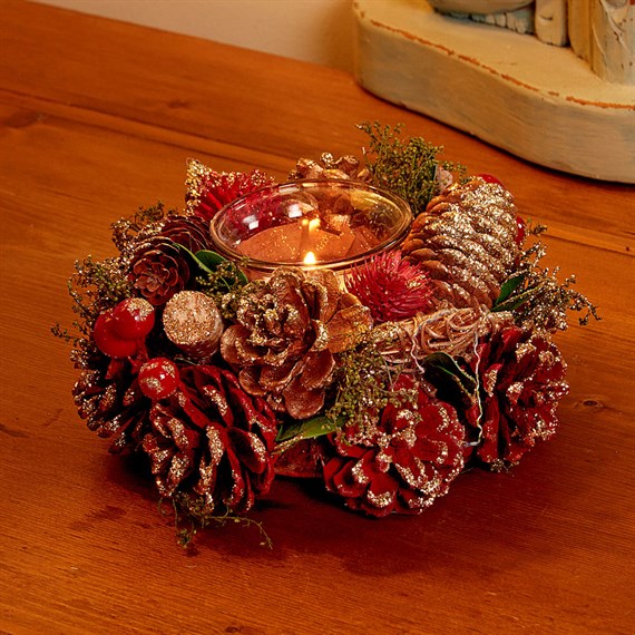 Three Kings Purple & Gold Pine Cone Christmas Solo Candle Holder (2541801)