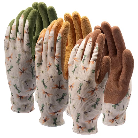 Town & Country Dragonfly Pattern Womens Gardening Gloves 3 Pack (TGL518)
