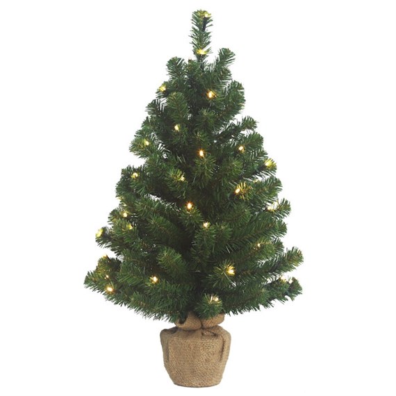 Tree Classics 60cm (2ft) Burlap Arctic Spruce Pre Lit Artificial Christmas Tree (24-89-BLPLW)