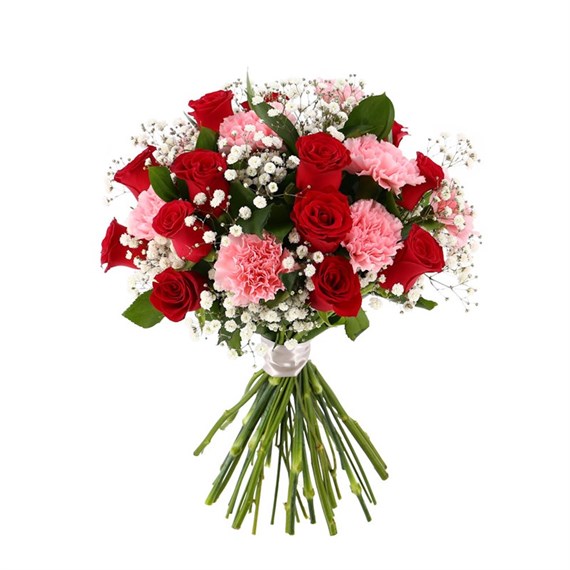 12 Roses & Carnations Cut Flower Handtied Bouquet