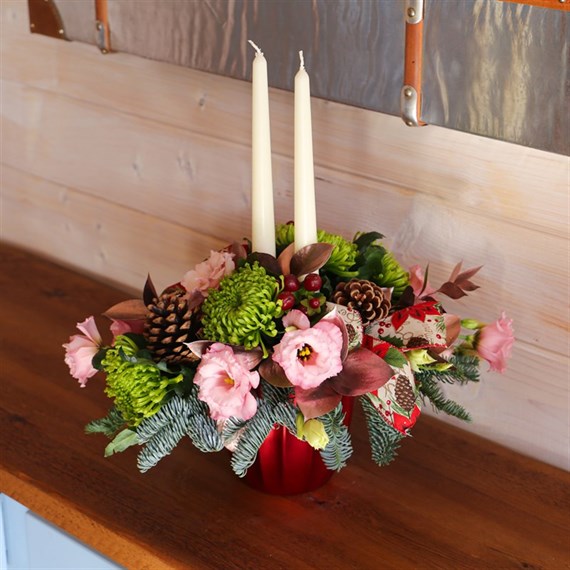 Twin Flame Candle Christmas Floral Arrangement
