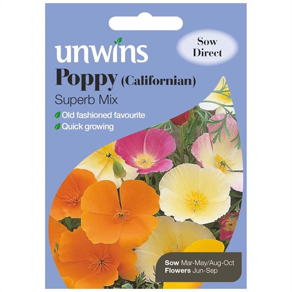 Unwins Seeds Poppy Californian Superb Mix (30210174) Flower Seeds