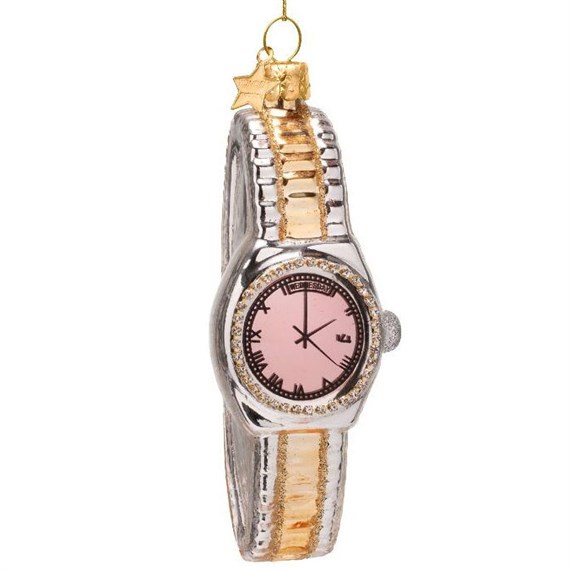 Vondels Gold, Pink & Silver Watch 13cm Glass Christmas Ornament (1250101130031)