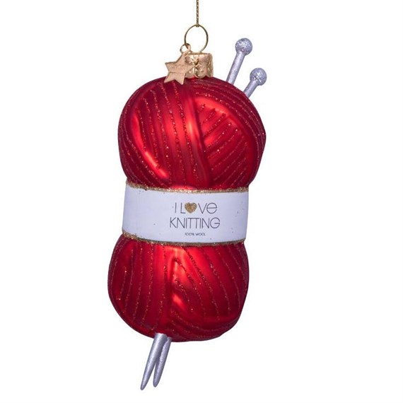 Vondels Knitting Yarn Red 12cm Glass Christmas Ornament (1237000115079)
