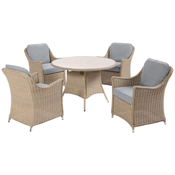 Woodlodge Antigua Barley and Ash 4 Seat Round Outdoor Garden Furniture Set (C-24-E-016)