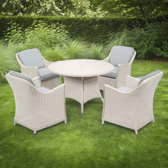 Woodlodge Antigua Pearl and Ash 4 Seat Round Outdoor Garden Furniture Dining Set