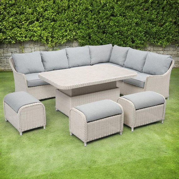 Woodlodge Antigua Pearl and Ash L-Shape Corner Outdoor Garden Furniture Set with Adjustable Table