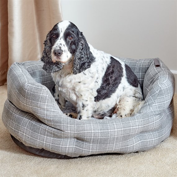 Zoon Grey Plaid S Oval Dog Bed (8002124)