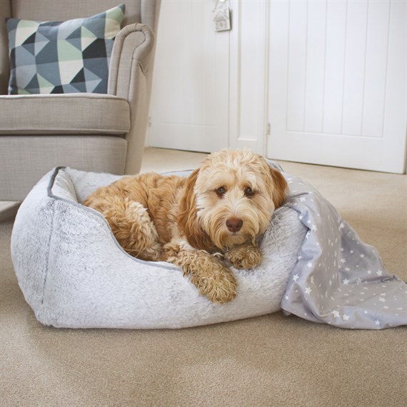 Zoon Silver Square Faux FurBed Dog Bed