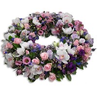 With Sympathy Flowers - Pink Mauve and White Loose Wreath 16inch