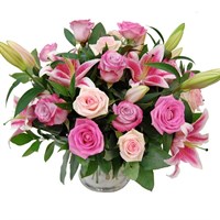 Pink Rose & Lily Cut Flower Handtied Bouquet