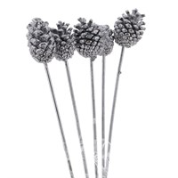 Cones Sprayed (x 5 Individual Stems) - Silver