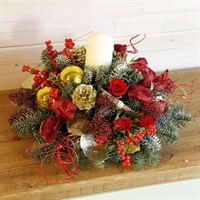 Christmas Gold & Red Posy with Candle