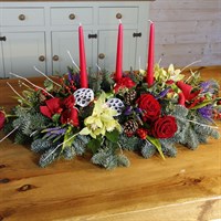 Christmas Luxury Long & Low Table Arrangement with Candles