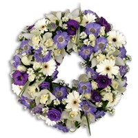 With Sympathy Flowers - Purple Blue and White Loose Wreath