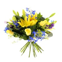 Baby Boy Yellow & Blue Cut Flower Hand Tied Bouquet