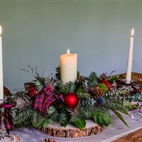 Balmoral Christmas Festive Table Arrangement With Candle