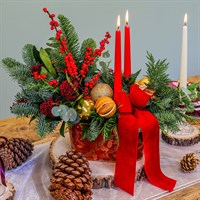 Berries and Pine Festive Table Arrangement With Candles
