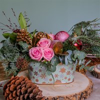Blush Frost Festive Tin Table Arrangement