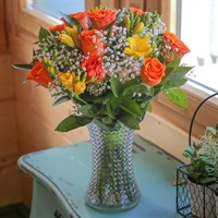 Bright Rose and Freesia Hand Tied Floral Bouquet