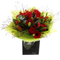 Christmas Festive Red Rose & Lily Hand Tied Bouquet