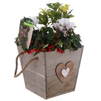 Christmas Festive Wooden Heart Bedding Planter