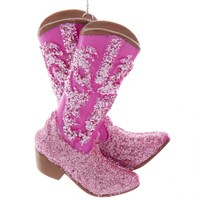 Christmas Inspo 3.25 Inch Pink Cowboy Boots Dotted Christmas Ornament (T3720)