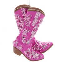Christmas Inspo 3.25 Inch Pink Cowboy Boots Pattern Christmas Ornament (T3720)