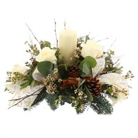 Christmas Posy Arrangement with Candle in White 