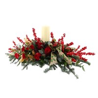 Christmas Red Berry Festive Candle Floral Table Arrangement