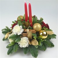 Christmas Red, Gold & White Tapered Candle Posy Arrangement