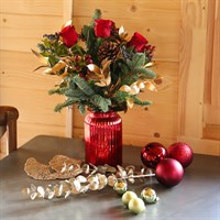 Christmas Red Velvet Rose Hand Tied Floral Bouquet