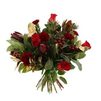 Christmas Rose Red and Gold  Hand Tied Bouquet