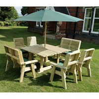 Churnet Valley Ergo 4 Seat and 2 Bench Square Wooden Outdoor Dining  Set (ET108) DIRECT DISPATCH