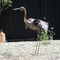 Creekwood Large Bronze Crane - Wings Down Garden Ornament (48064)