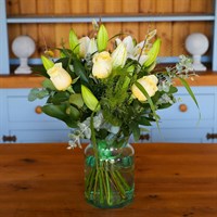 Easter Lilys and Buttercup Roses Hand Tied Floral Bouquet