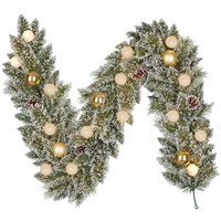 Edelman 180cm Green Frosted Pre Lit Artificial Christmas Garland with Gold Baubles & Pine Cones (1183902)