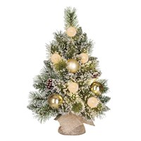 Edelman 45cm Green Frosted Pre Lit Artificial Burlap Christmas Tree with Gold Baubles & Pine Cones (1183906)