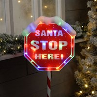 Festive 100cm Lit Santa Stop Here Christmas Stake With Base (P036401)