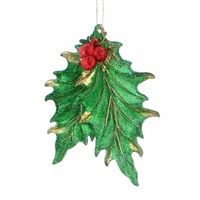 Festive 11cm Green Holly Leaves With Red Berry Detail Hanging Christmas Decoration (P035749)